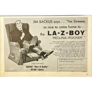 La-Z-Boy Reclina-Rocker "Jim Backus says Yes Sireeee" Vintage Print Ad 1970